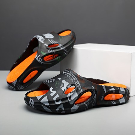 Men's Outdoor and Indoor Slide Sandals with 3.5CM Heel - Letter Print