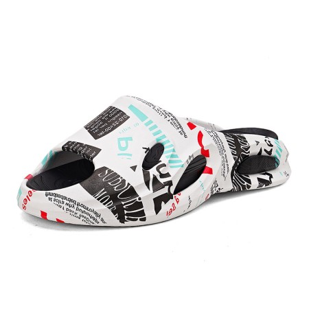 Men's Outdoor and Indoor Slide Sandals with 3.5CM Heel - Letter Print