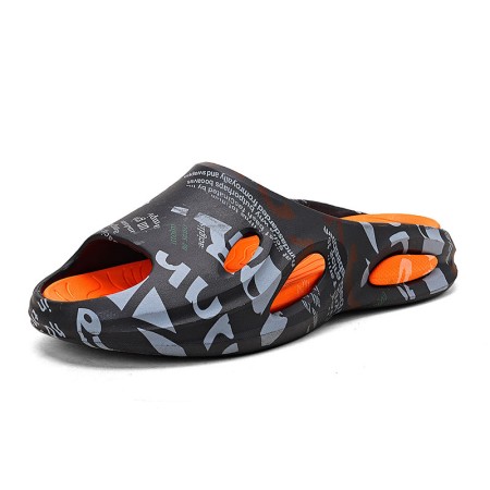 Men's Outdoor and Indoor Slide Sandals with 3.5CM Heel - Letter Print