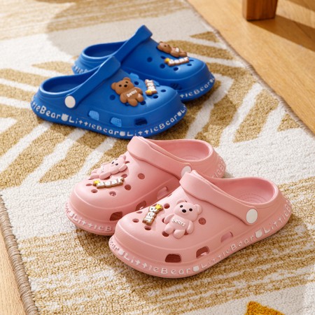 Cute 3D Teddy Bear Kids' Slippers with Ethylene Vinyl Acetate (EVA) Sole - Fun, Easy-Clean, and Comfortable